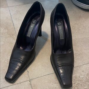 Franco Sarto Emanole Black Croc-Embossed Heels